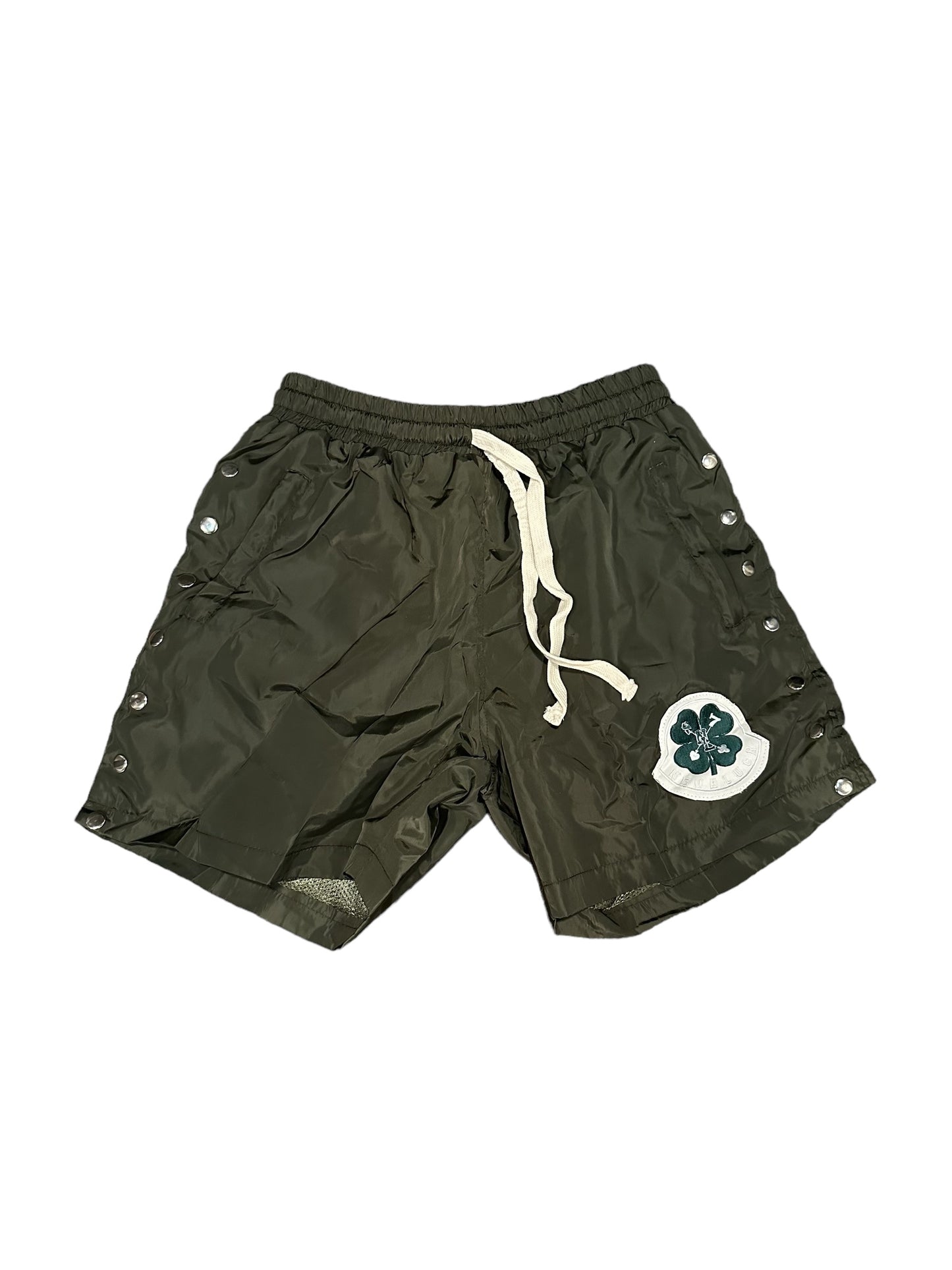 Olive "NevaLuck" Nylon  Shorts